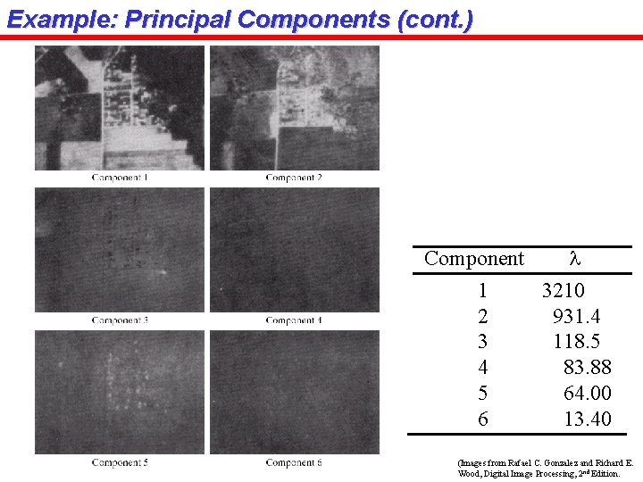 Example: Principal Components (cont. ) Component l 1 3210 2 931. 4 3 118.