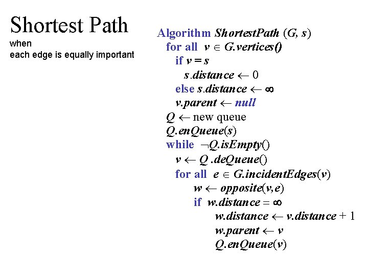 Shortest Path when each edge is equally important Algorithm Shortest. Path (G, s) for