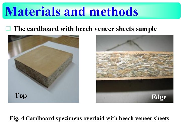 Materials and methods q The cardboard with beech veneer sheets sample Top Edge Fig.