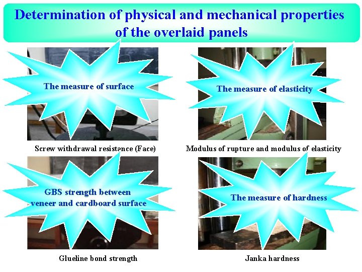 Determination of physical and mechanical properties of the overlaid panels The measure of surface