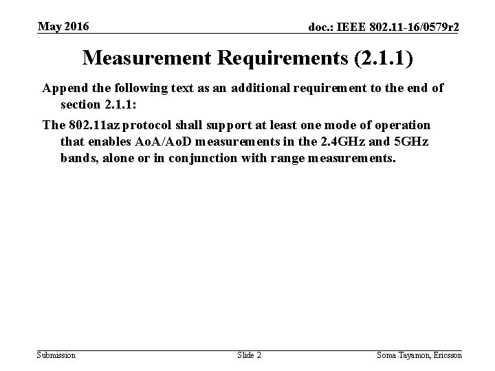 May 2016 doc. : IEEE 802. 11 -16/0579 r 2 Measurement Requirements (2. 1.