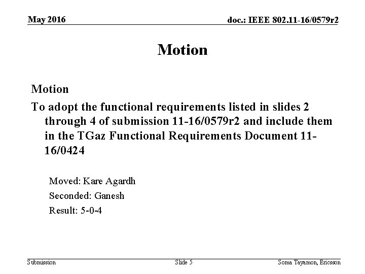 May 2016 doc. : IEEE 802. 11 -16/0579 r 2 Motion To adopt the