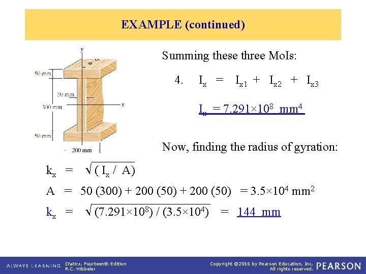 EXAMPLE (continued) Summing these three Mo. Is: 4. Ix = Ix 1 + Ix