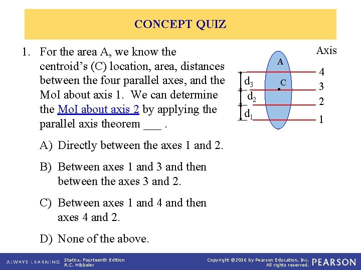 CONCEPT QUIZ 1. For the area A, we know the centroid’s (C) location, area,