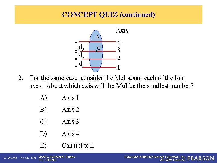CONCEPT QUIZ (continued) A d 3 d 2 d 1 2. C • Axis