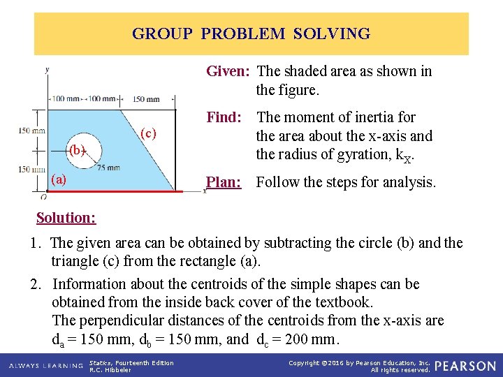 GROUP PROBLEM SOLVING Given: The shaded area as shown in the figure. (c) (b)
