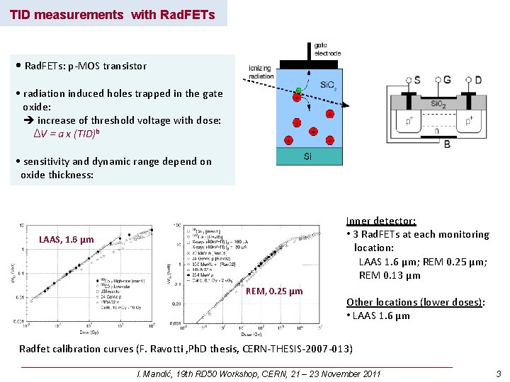 TID measurements with Rad. FETs • Rad. FETs: p-MOS transistor • radiation induced holes