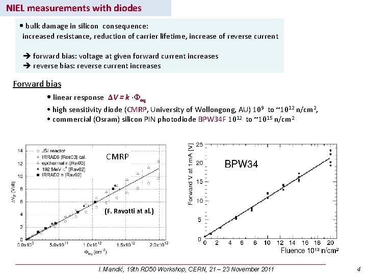 NIEL measurements with diodes • bulk damage in silicon consequence: increased resistance, reduction of