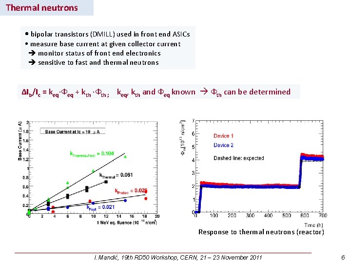 Thermal neutrons • bipolar transistors (DMILL) used in front end ASICs • measure base