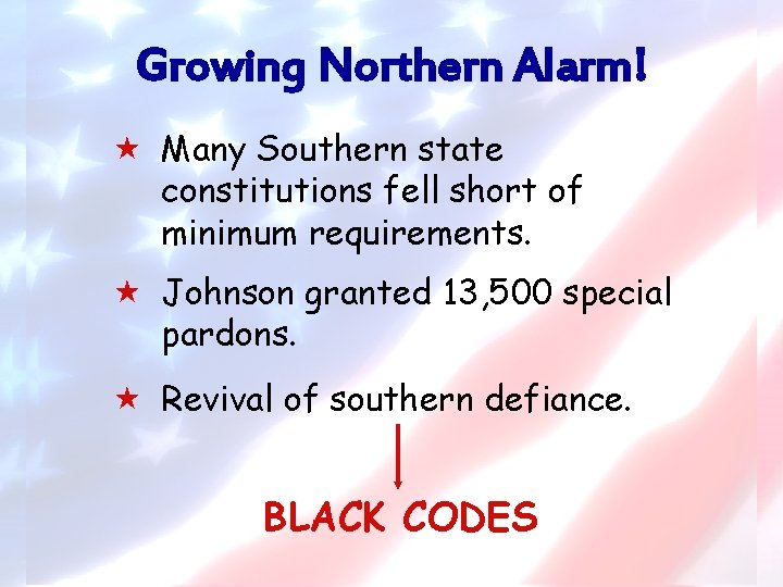 Growing Northern Alarm! « Many Southern state constitutions fell short of minimum requirements. «