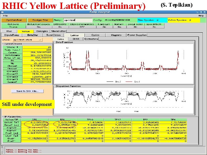 RHIC Yellow Lattice (Preliminary) Still under development (S. Tepikian) 