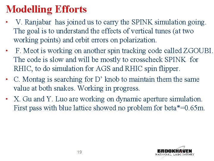 Modelling Efforts V. Ranjabar has joined us to carry the SPINK simulation going. The
