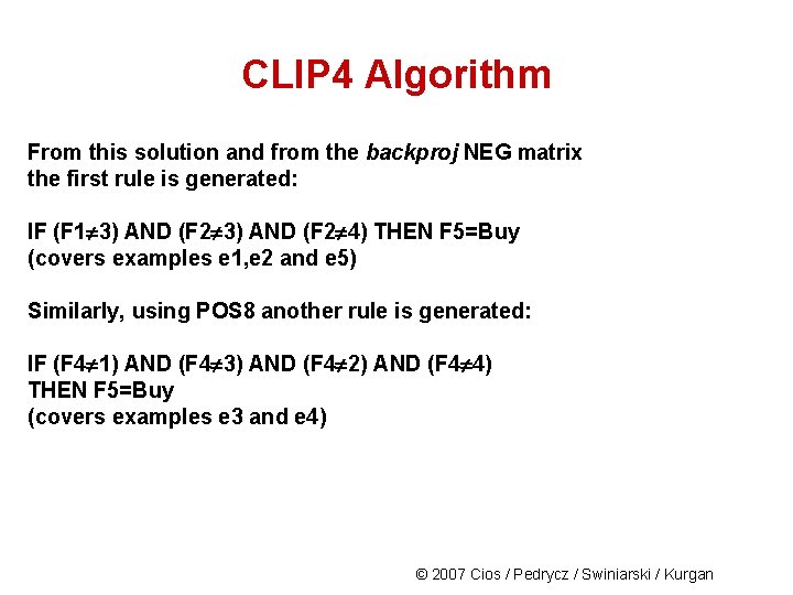 CLIP 4 Algorithm From this solution and from the backproj NEG matrix the first