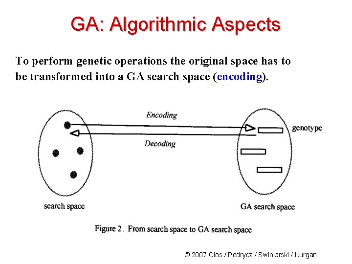 GA: Algorithmic Aspects To perform genetic operations the original space has to be transformed