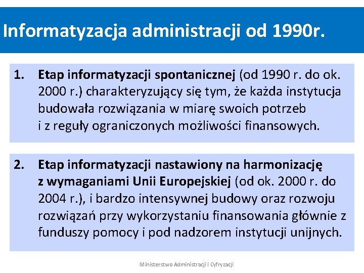 Informatyzacja administracji od 1990 r. 1. Etap informatyzacji spontanicznej (od 1990 r. do ok.