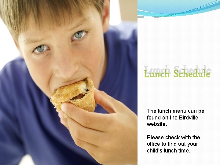 Lunch Schedule The lunch menu can be found on the Birdville website. Please check
