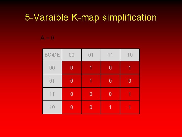 5 -Varaible K-map simplification BCDE 00 01 11 10 00 0 1 01 0