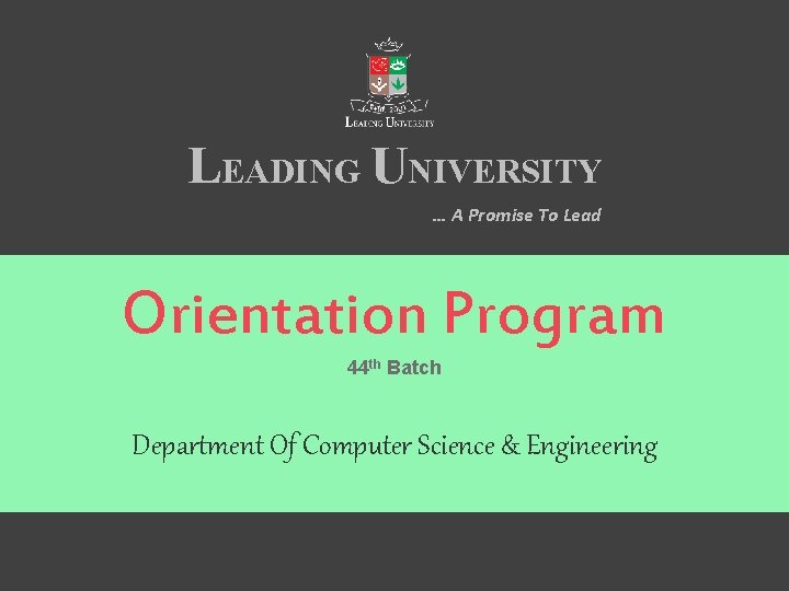 LEADING UNIVERSITY … A Promise To Lead Orientation Program TITLE SLIDE GOES HERE 44