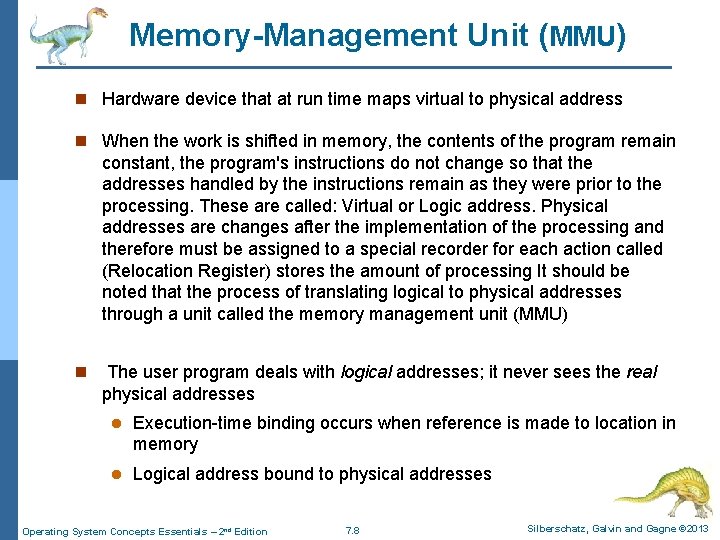 Mmu Operating Lecture 3 Main Memory Operating System Concepts Essentials