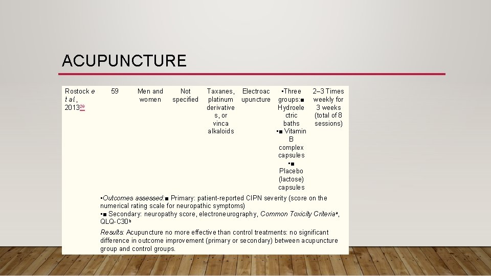 ACUPUNCTURE Rostock e 59 Definition: t al. , 201329 Men and women Not specified