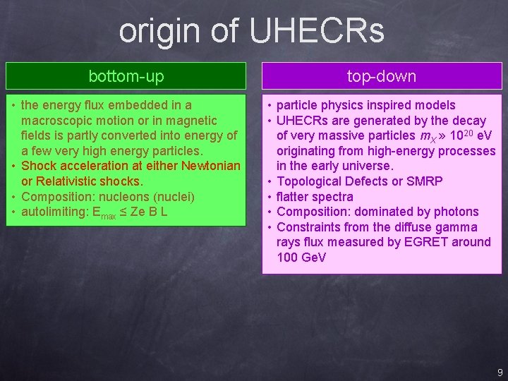 origin of UHECRs bottom-up top-down • the energy flux embedded in a macroscopic motion