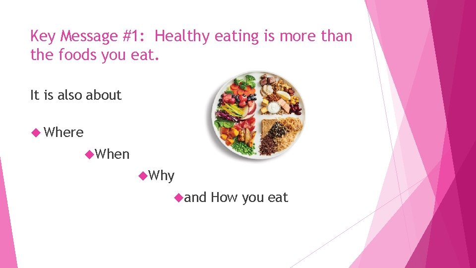 Key Message #1: Healthy eating is more than the foods you eat. It is