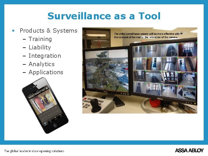 Surveillance as a Tool § Products & Systems – Training – Liability – Integration