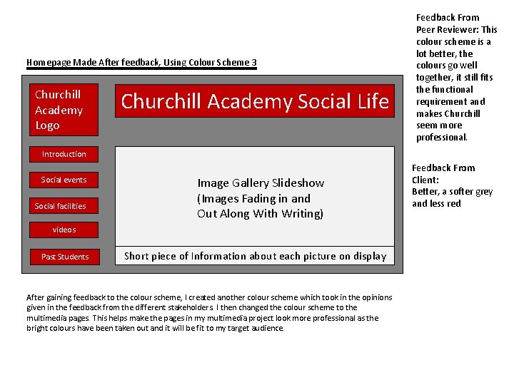 Homepage Made After feedback, Using Colour Scheme 3 Churchill Academy Logo Churchill Academy Social