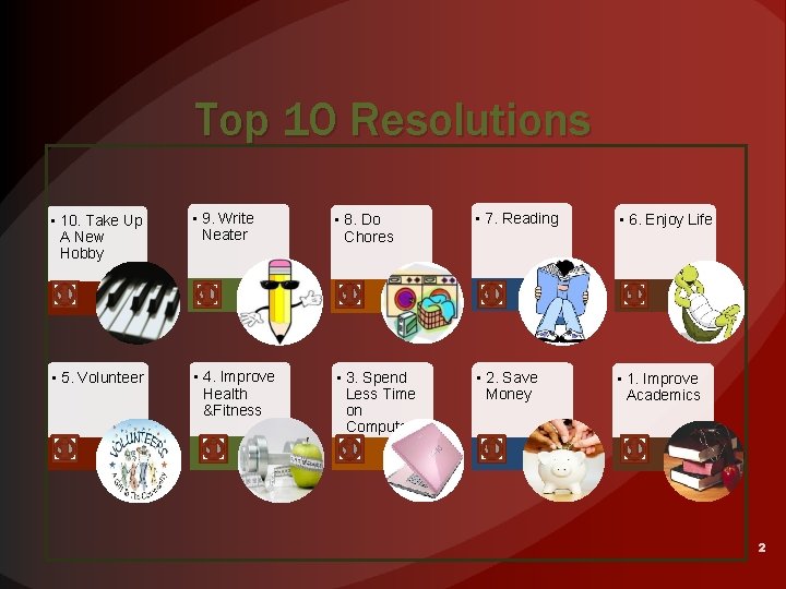 Top 10 Resolutions • 10. Take Up A New Hobby • 9. Write Neater