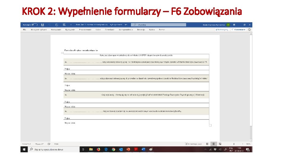 KROK 2: Wypełnienie formularzy – F 6 Zobowiązania 