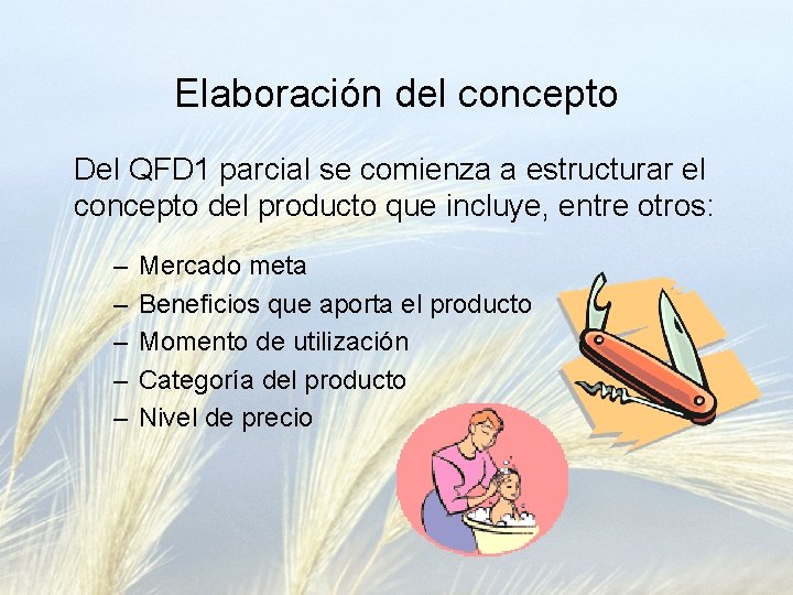 Elaboración del concepto Del QFD 1 parcial se comienza a estructurar el concepto del