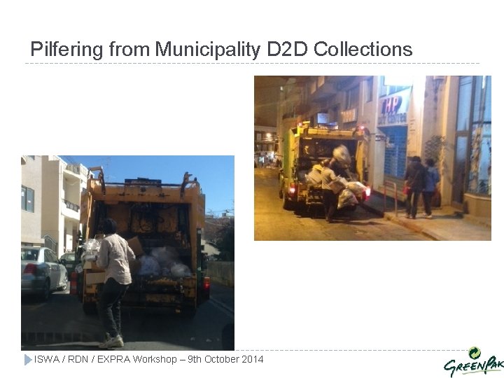 Pilfering from Municipality D 2 D Collections ISWA / RDN / EXPRA Workshop –