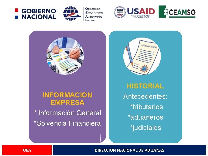 I INFORMACION EMPRESA * Información General *Solvencia Financiera OEA HISTORIAL Antecedentes: *tributarios *aduaneros *judiciales