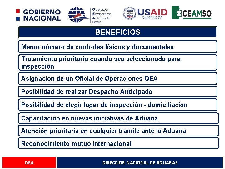 BENEFICIOS Menor número de controles físicos y documentales Tratamiento prioritario cuando sea seleccionado para