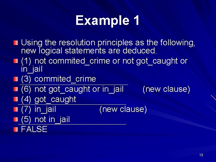 Example 1 Using the resolution principles as the following, new logical statements are deduced.