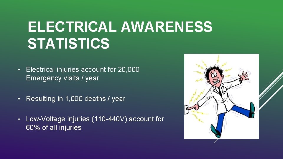 ELECTRICAL AWARENESS STATISTICS • Electrical injuries account for 20, 000 Emergency visits / year