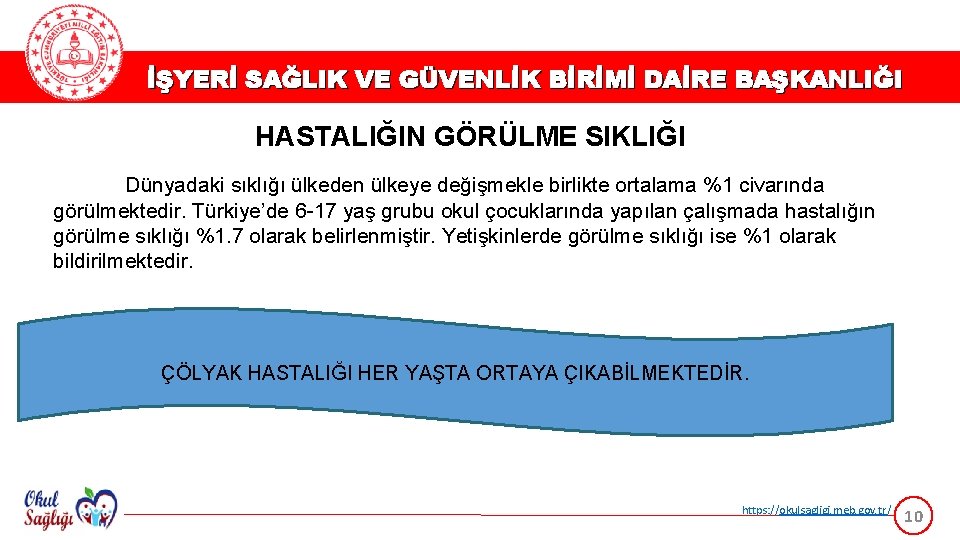 İŞYERİ SAĞLIK VE GÜVENLİK BİRİMİ DAİRE BAŞKANLIĞI HASTALIĞIN GÖRÜLME SIKLIĞI Dünyadaki sıklığı ülkeden ülkeye