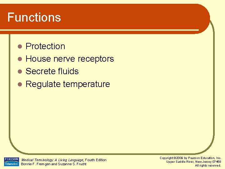 Functions Protection l House nerve receptors l Secrete fluids l Regulate temperature l Medical