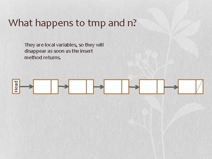 What happens to tmp and n? Head They are local variables, so they will
