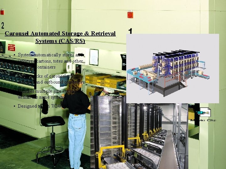 Carousel Automated Storage & Retrieval Systems (CAS/RS) • System automatically stores and retrieves cartons,