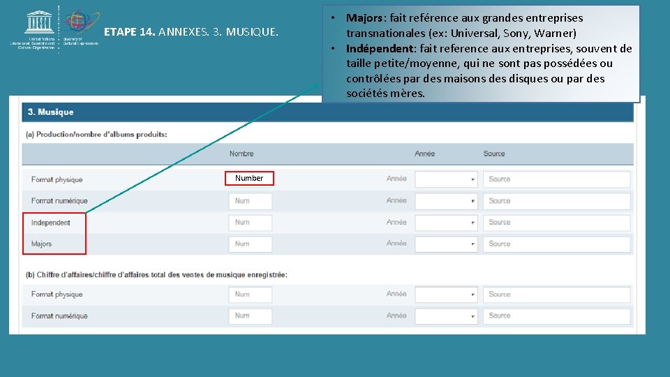 ETAPE 14. ANNEXES. 3. MUSIQUE. Number • Majors: fait reférence aux grandes entreprises transnationales ETAPE 14. ANNEXES. 3. MUSIQUE. Number • Majors: fait reférence aux grandes entreprises transnationales