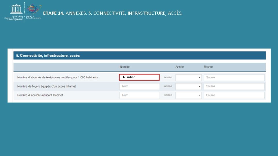 ETAPE 14. ANNEXES. 5. CONNECTIVITÉ, INFRASTRUCTURE, ACCÈS. Number ETAPE 14. ANNEXES. 5. CONNECTIVITÉ, INFRASTRUCTURE, ACCÈS. Number