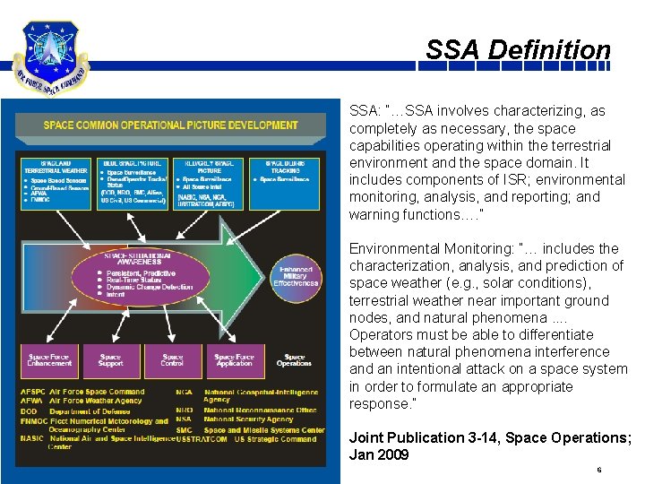 SSA Definition SSA: “…SSA involves characterizing, as completely as necessary, the space capabilities operating