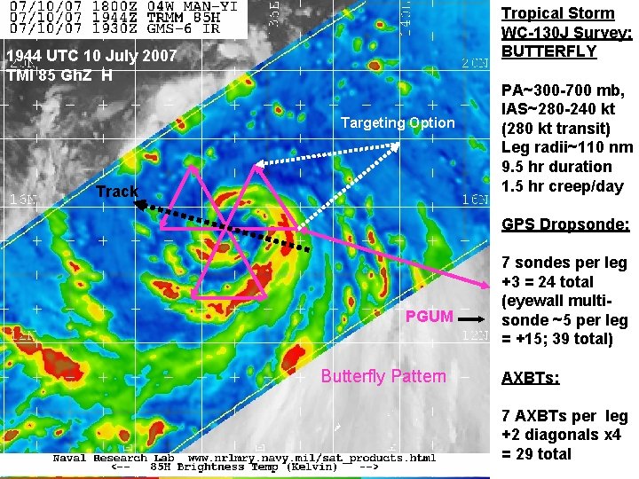 Tropical Storm WC-130 J Survey: BUTTERFLY 1944 UTC 10 July 2007 TMI 85 Gh.