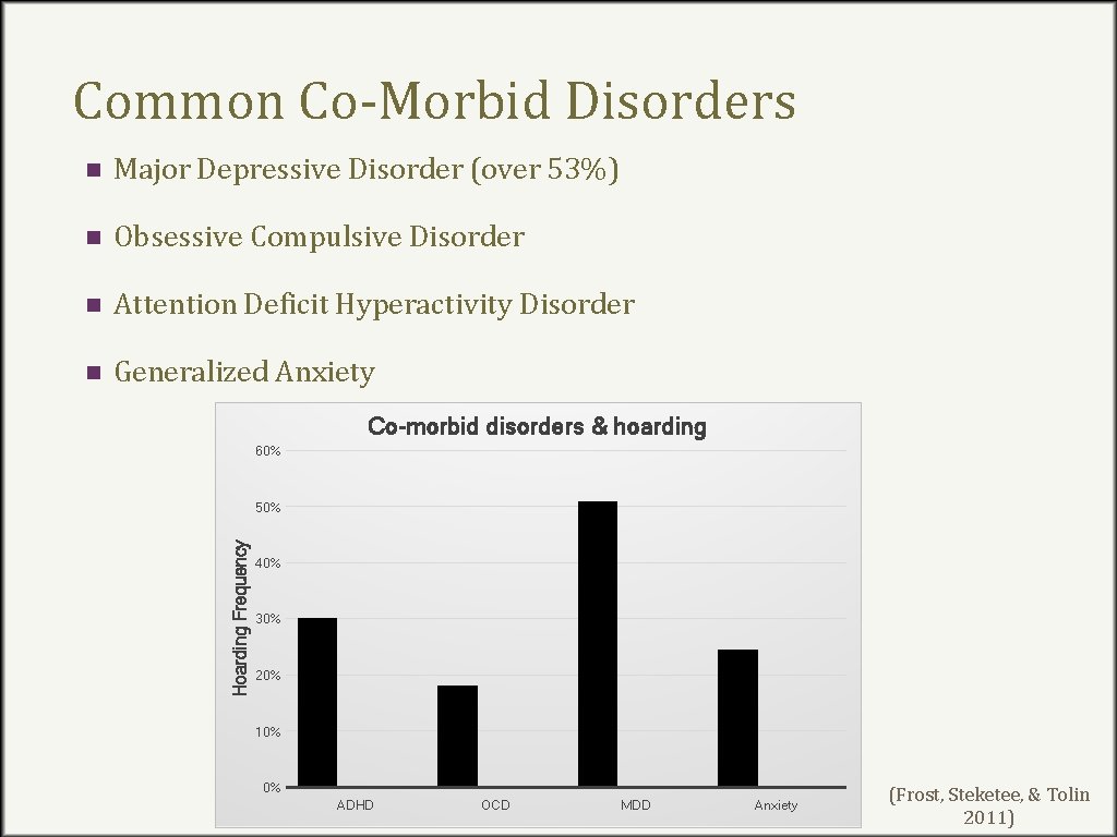 Common Co-Morbid Disorders n Major Depressive Disorder (over 53%) n Obsessive Compulsive Disorder n