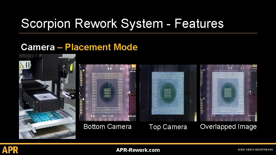 Scorpion Rework System - Features Camera – Placement Mode Bottom Camera Top Camera APR-Rework.