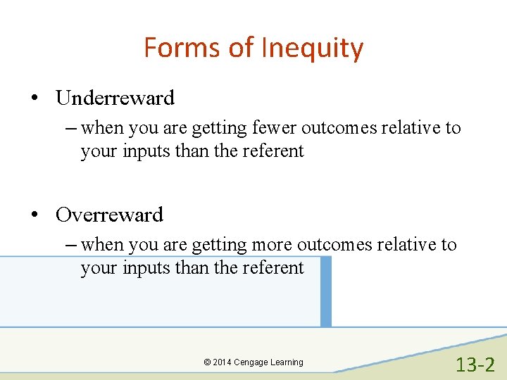 Forms of Inequity • Underreward – when you are getting fewer outcomes relative to