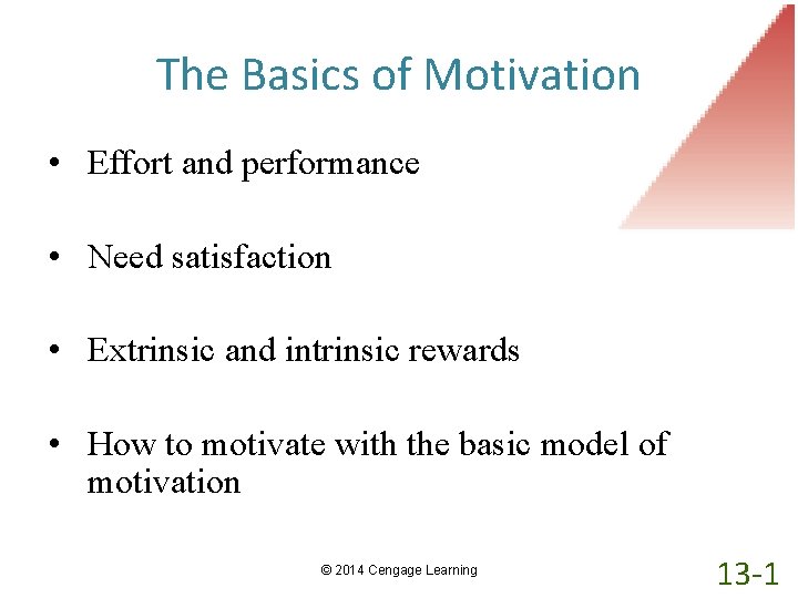 The Basics of Motivation • Effort and performance • Need satisfaction • Extrinsic and