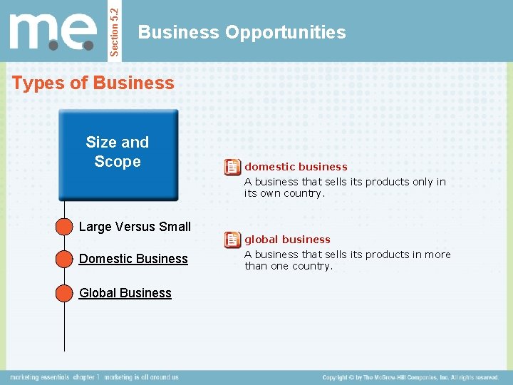 Section 5. 2 Business Opportunities Types of Business Size and Scope domestic business A