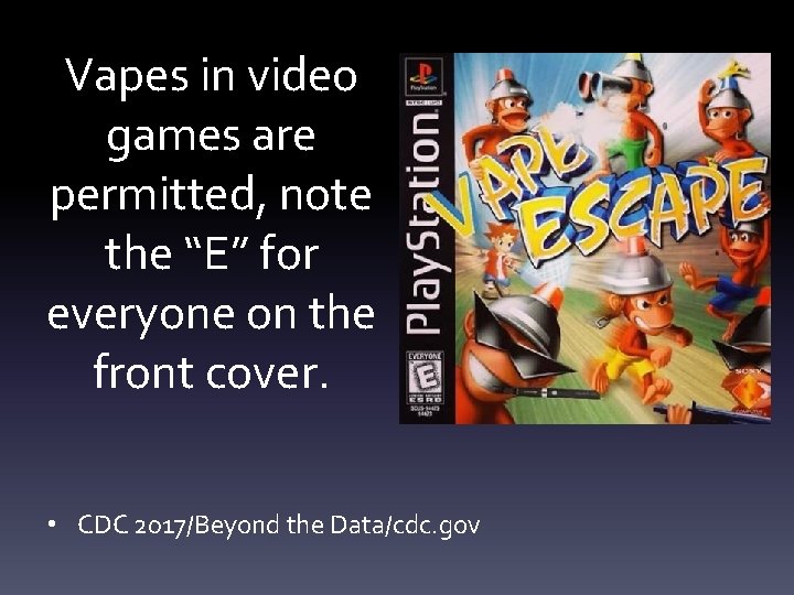 Vapes in video games are permitted, note the “E” for everyone on the front